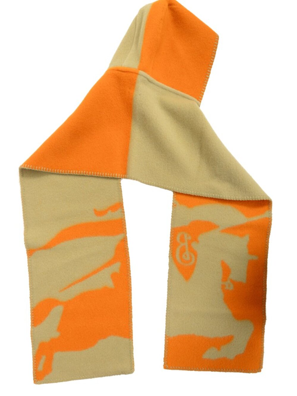 Burberry "MU Split EKD Hooded" Hunter Pumpkin 100% Wool Scarf - Picture 4 of 4